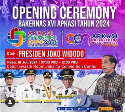 Presiden Jokowi Dijadwalkan Hadiri Rekernas dan Apkasi Otonomi Expo Tahun 2024